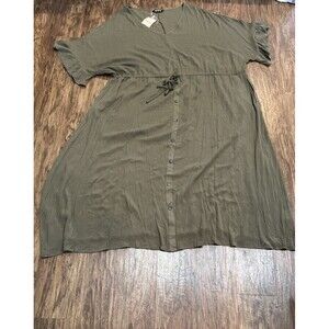 BloomChic Plus Size 28 5x Green Floral Dress With Pockets Gathered Waist